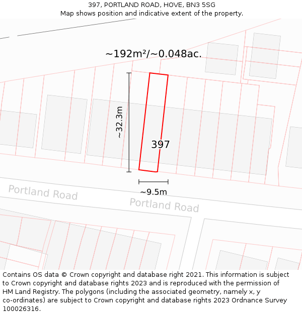 397, PORTLAND ROAD, HOVE, BN3 5SG: Plot and title map