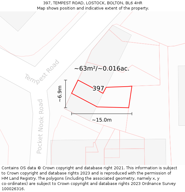 397, TEMPEST ROAD, LOSTOCK, BOLTON, BL6 4HR: Plot and title map
