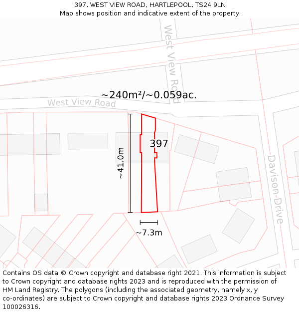397, WEST VIEW ROAD, HARTLEPOOL, TS24 9LN: Plot and title map