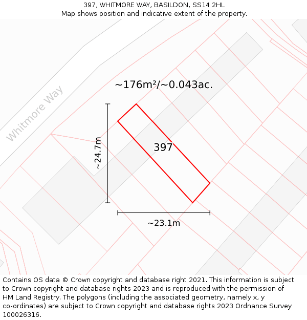 397, WHITMORE WAY, BASILDON, SS14 2HL: Plot and title map