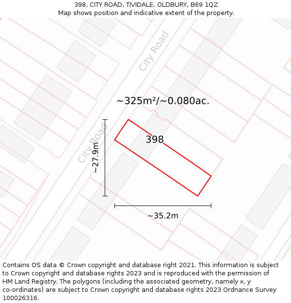 398, CITY ROAD, TIVIDALE, OLDBURY, B69 1QZ: Plot and title map