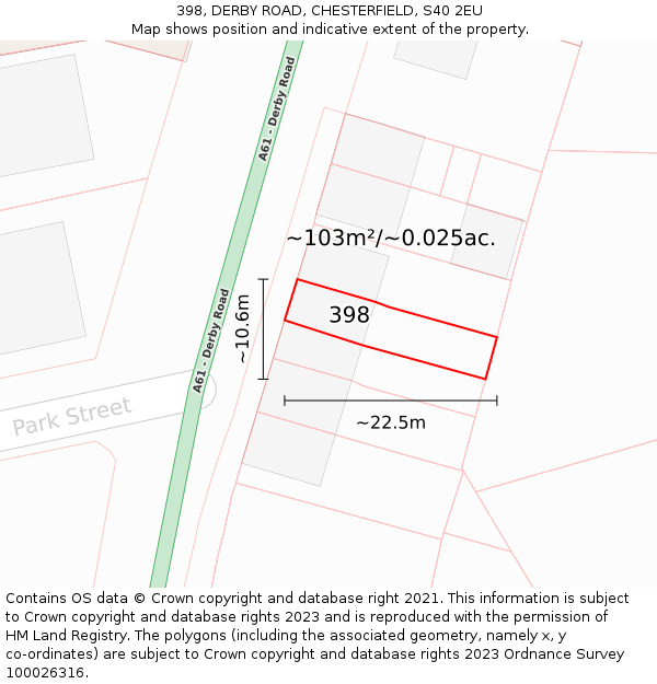 398, DERBY ROAD, CHESTERFIELD, S40 2EU: Plot and title map