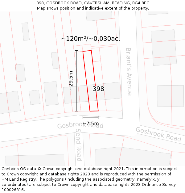 398, GOSBROOK ROAD, CAVERSHAM, READING, RG4 8EG: Plot and title map