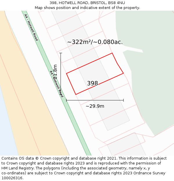 398, HOTWELL ROAD, BRISTOL, BS8 4NU: Plot and title map