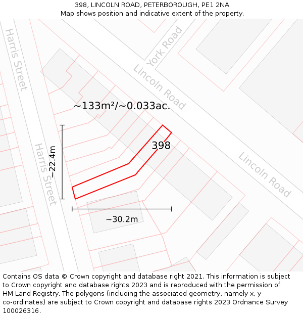 398, LINCOLN ROAD, PETERBOROUGH, PE1 2NA: Plot and title map