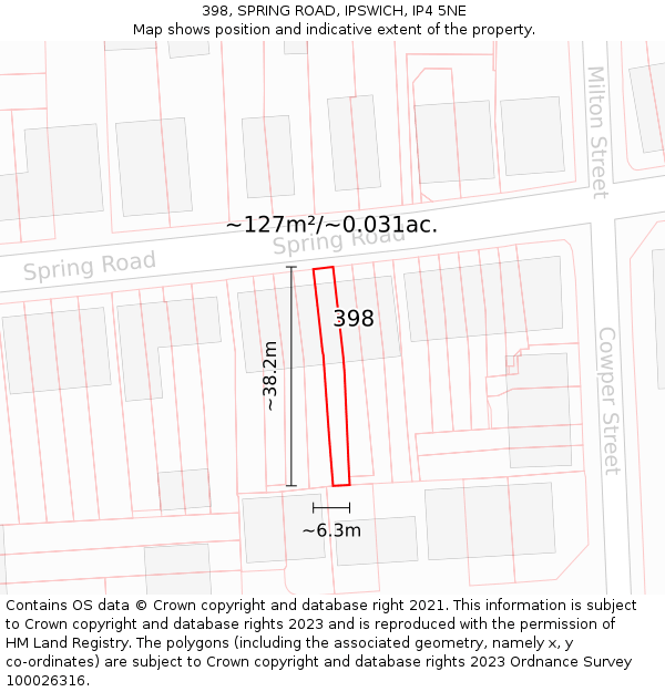 398, SPRING ROAD, IPSWICH, IP4 5NE: Plot and title map