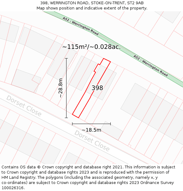 398, WERRINGTON ROAD, STOKE-ON-TRENT, ST2 9AB: Plot and title map