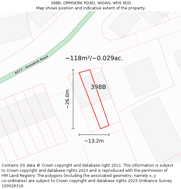 398B, ORMSKIRK ROAD, WIGAN, WN5 9DD: Plot and title map