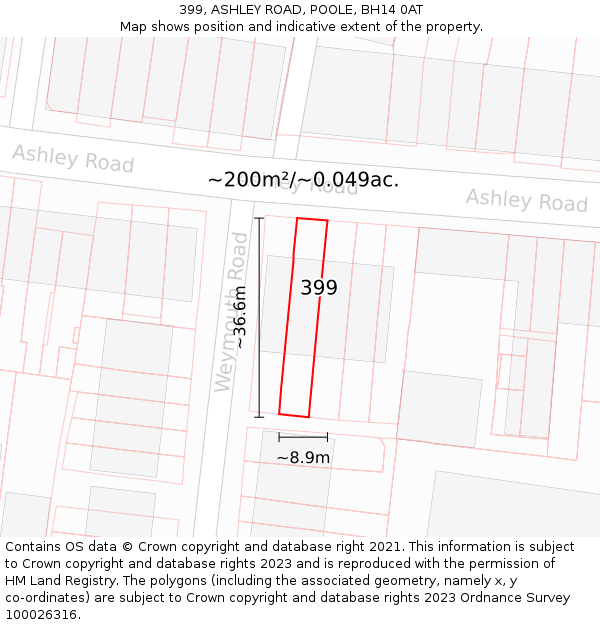 399, ASHLEY ROAD, POOLE, BH14 0AT: Plot and title map