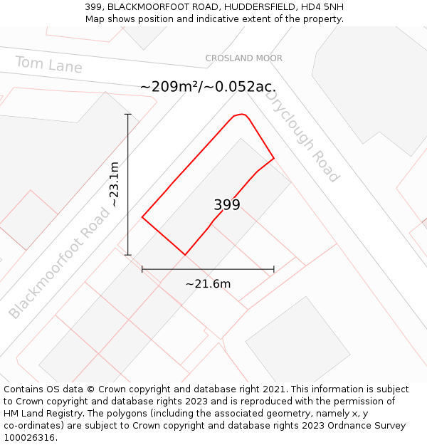 399, BLACKMOORFOOT ROAD, HUDDERSFIELD, HD4 5NH: Plot and title map