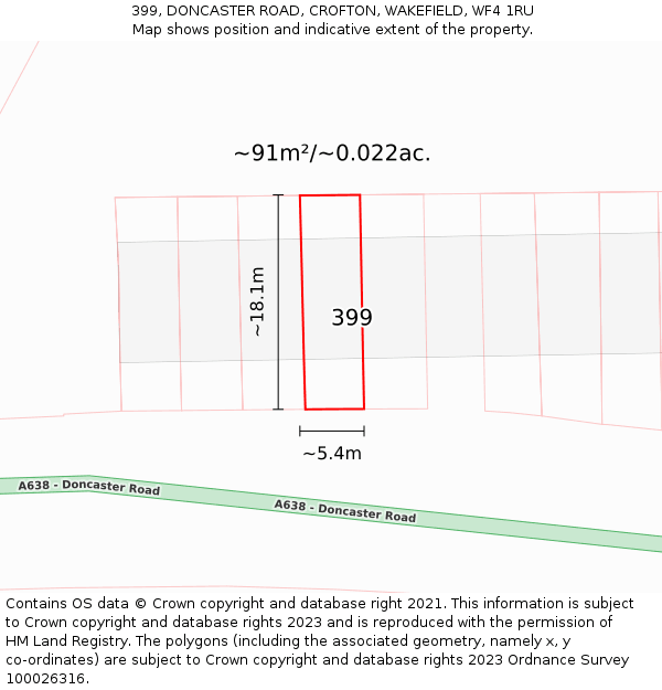 399, DONCASTER ROAD, CROFTON, WAKEFIELD, WF4 1RU: Plot and title map