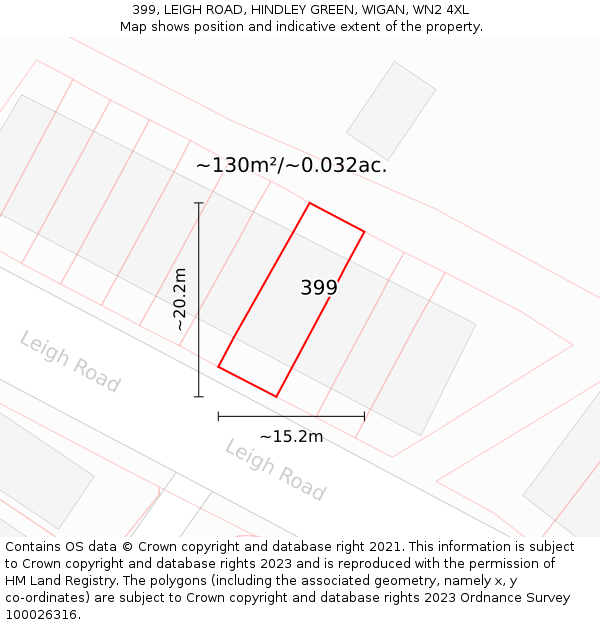 399, LEIGH ROAD, HINDLEY GREEN, WIGAN, WN2 4XL: Plot and title map