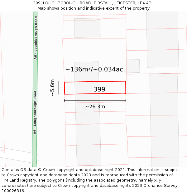 399, LOUGHBOROUGH ROAD, BIRSTALL, LEICESTER, LE4 4BH: Plot and title map