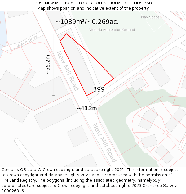 399, NEW MILL ROAD, BROCKHOLES, HOLMFIRTH, HD9 7AB: Plot and title map