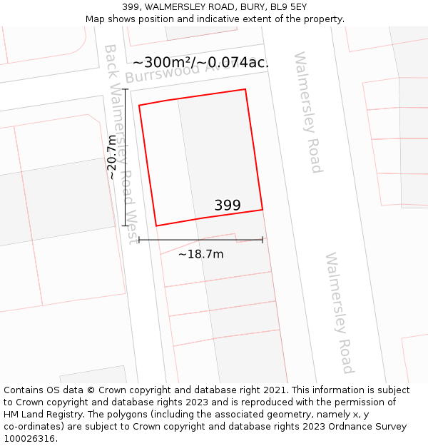 399, WALMERSLEY ROAD, BURY, BL9 5EY: Plot and title map
