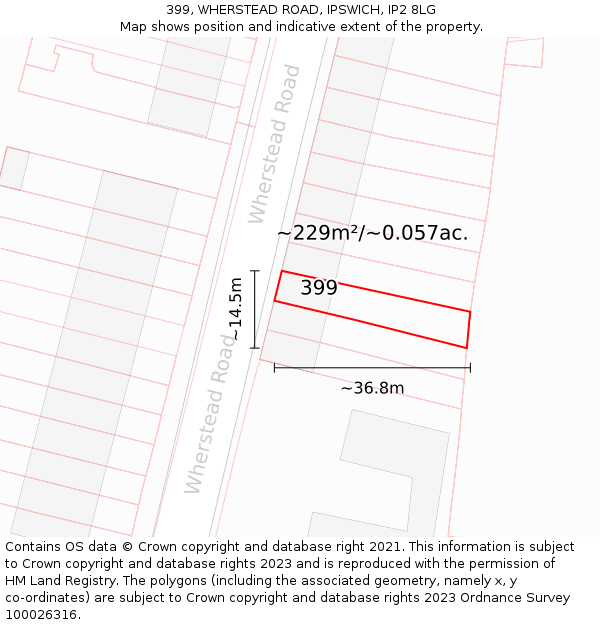399, WHERSTEAD ROAD, IPSWICH, IP2 8LG: Plot and title map