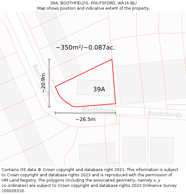 39A, BOOTHFIELDS, KNUTSFORD, WA16 8JU: Plot and title map