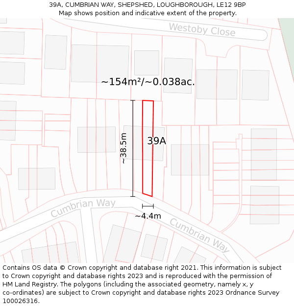 39A, CUMBRIAN WAY, SHEPSHED, LOUGHBOROUGH, LE12 9BP: Plot and title map