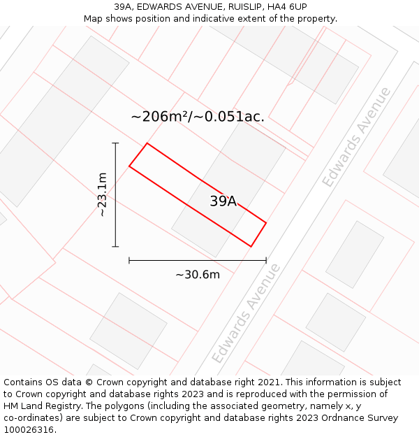 39A, EDWARDS AVENUE, RUISLIP, HA4 6UP: Plot and title map