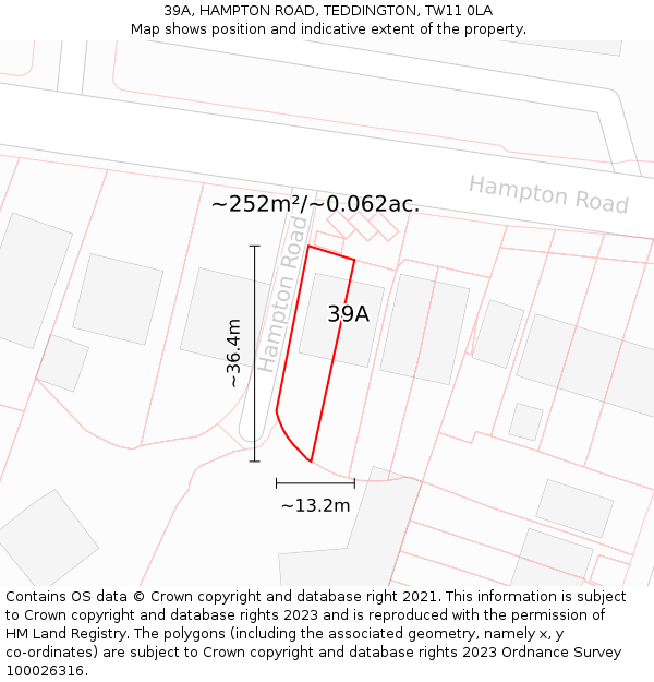 39A, HAMPTON ROAD, TEDDINGTON, TW11 0LA: Plot and title map