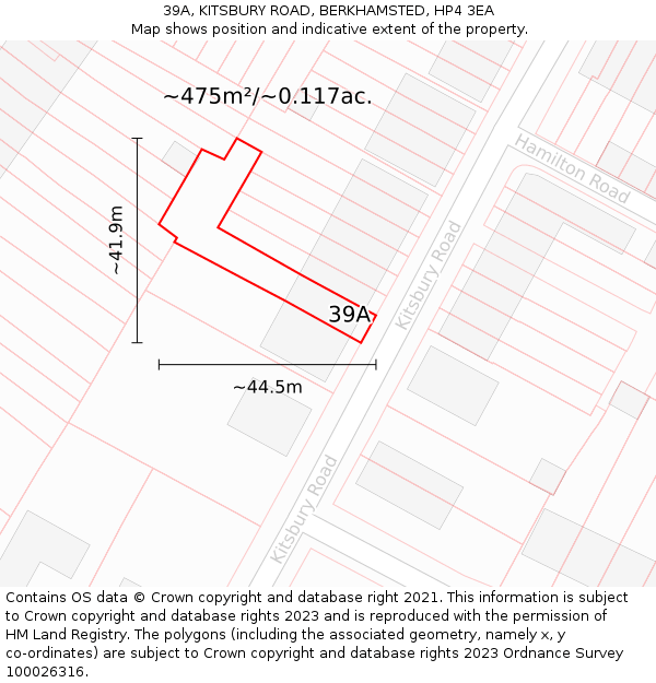 39A, KITSBURY ROAD, BERKHAMSTED, HP4 3EA: Plot and title map