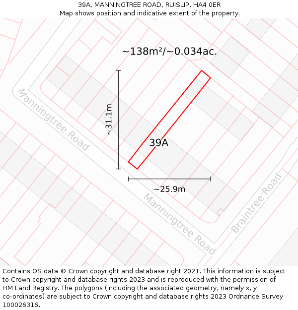 39A, MANNINGTREE ROAD, RUISLIP, HA4 0ER: Plot and title map