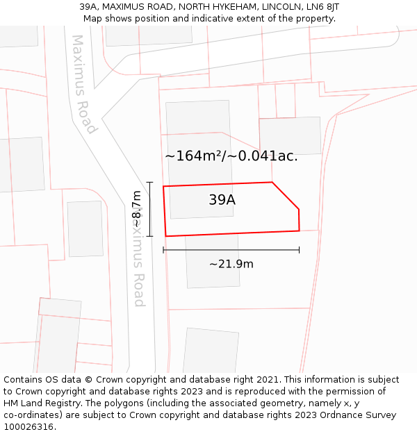 39A, MAXIMUS ROAD, NORTH HYKEHAM, LINCOLN, LN6 8JT: Plot and title map