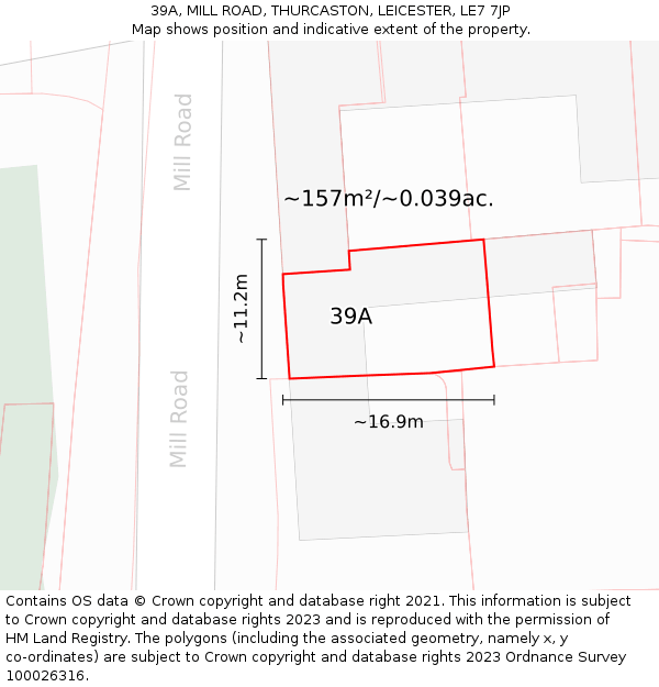 39A, MILL ROAD, THURCASTON, LEICESTER, LE7 7JP: Plot and title map