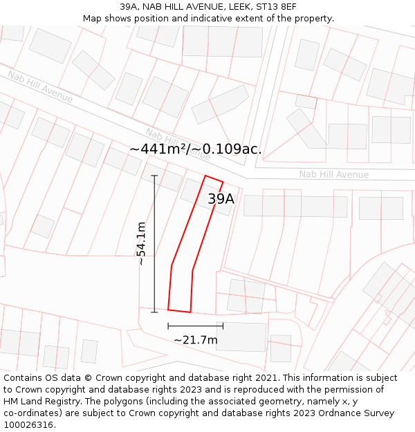 39A, NAB HILL AVENUE, LEEK, ST13 8EF: Plot and title map