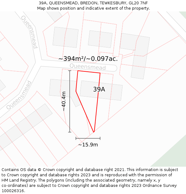 39A, QUEENSMEAD, BREDON, TEWKESBURY, GL20 7NF: Plot and title map