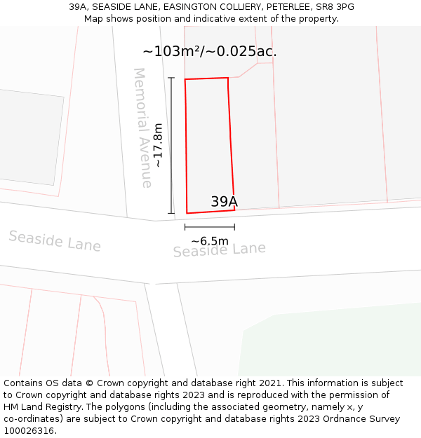 39A, SEASIDE LANE, EASINGTON COLLIERY, PETERLEE, SR8 3PG: Plot and title map