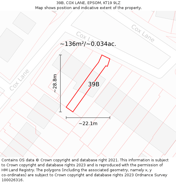 39B, COX LANE, EPSOM, KT19 9LZ: Plot and title map
