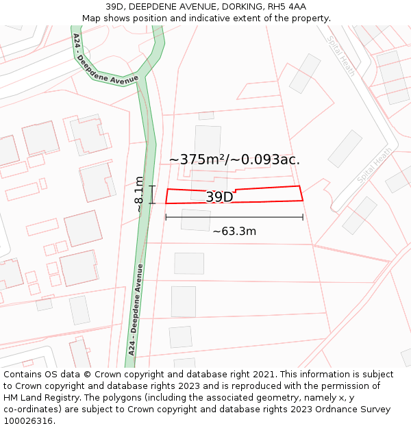 39D, DEEPDENE AVENUE, DORKING, RH5 4AA: Plot and title map