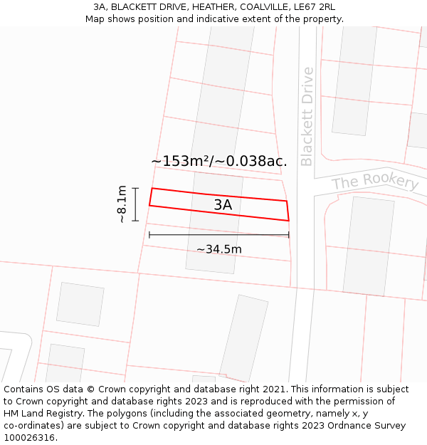 3A, BLACKETT DRIVE, HEATHER, COALVILLE, LE67 2RL: Plot and title map