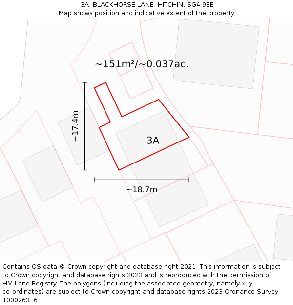 3A, BLACKHORSE LANE, HITCHIN, SG4 9EE: Plot and title map