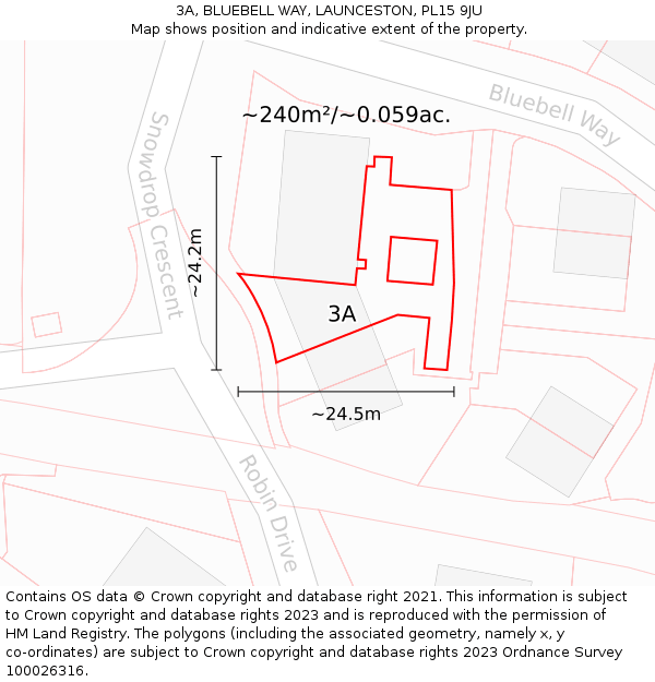 3A, BLUEBELL WAY, LAUNCESTON, PL15 9JU: Plot and title map