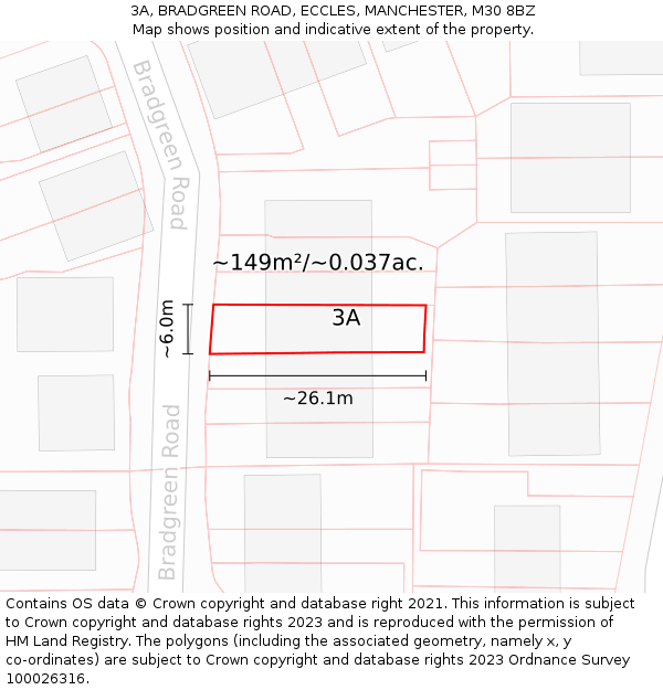 3A, BRADGREEN ROAD, ECCLES, MANCHESTER, M30 8BZ: Plot and title map