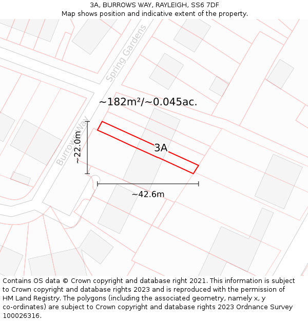 3A, BURROWS WAY, RAYLEIGH, SS6 7DF: Plot and title map