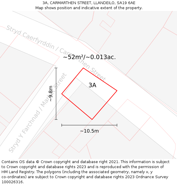 3A, CARMARTHEN STREET, LLANDEILO, SA19 6AE: Plot and title map