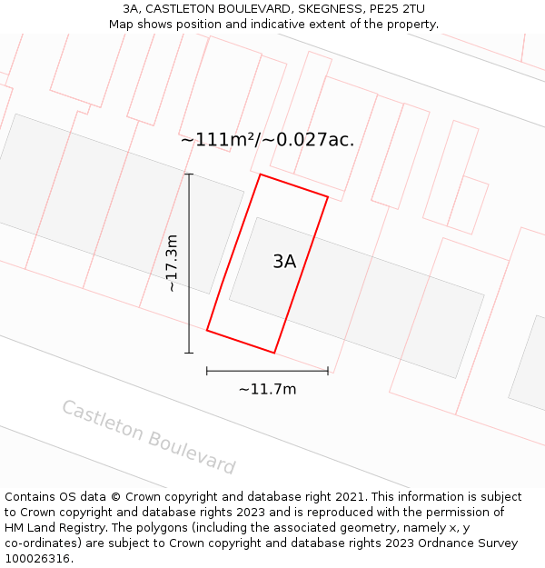 3A, CASTLETON BOULEVARD, SKEGNESS, PE25 2TU: Plot and title map