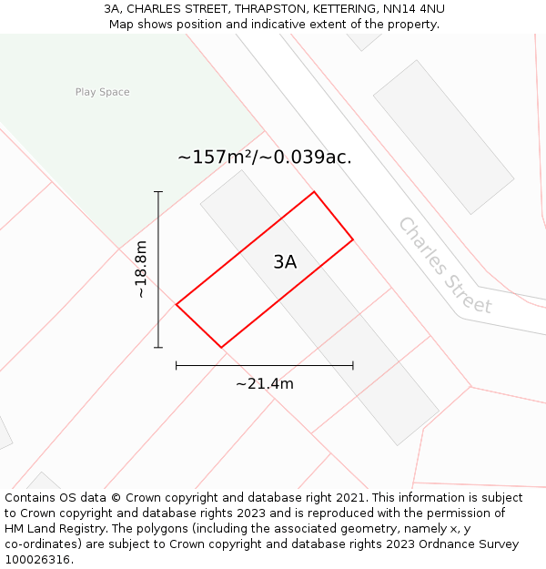 3A, CHARLES STREET, THRAPSTON, KETTERING, NN14 4NU: Plot and title map