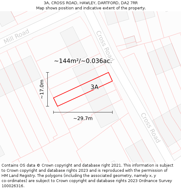 3A, CROSS ROAD, HAWLEY, DARTFORD, DA2 7RR: Plot and title map