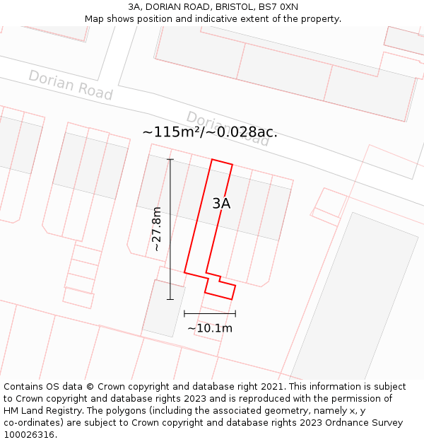 3A, DORIAN ROAD, BRISTOL, BS7 0XN: Plot and title map