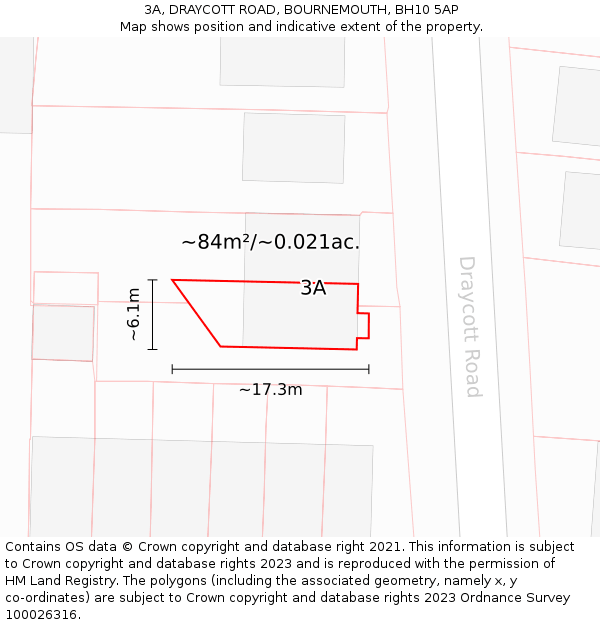 3A, DRAYCOTT ROAD, BOURNEMOUTH, BH10 5AP: Plot and title map