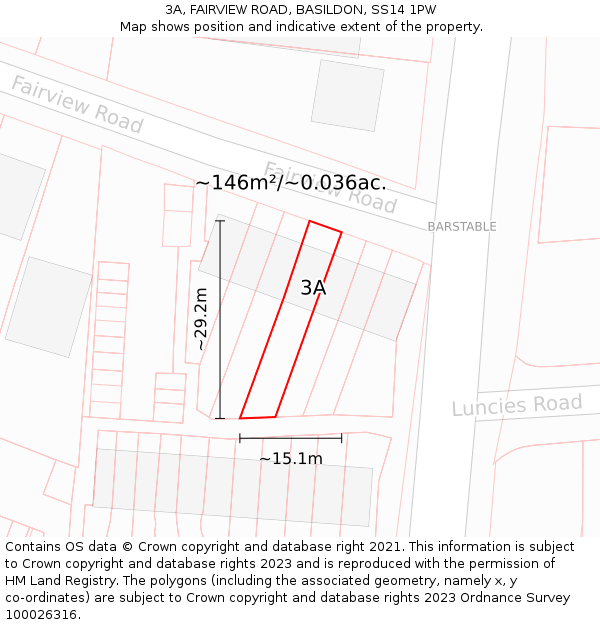 3A, FAIRVIEW ROAD, BASILDON, SS14 1PW: Plot and title map