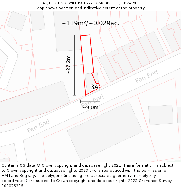 3A, FEN END, WILLINGHAM, CAMBRIDGE, CB24 5LH: Plot and title map