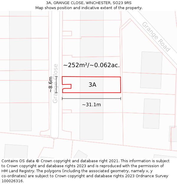 3A, GRANGE CLOSE, WINCHESTER, SO23 9RS: Plot and title map