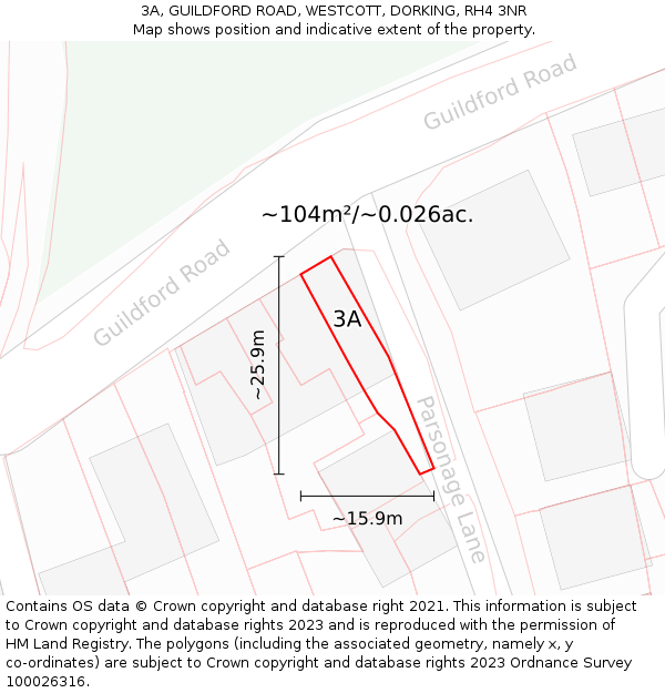 3A, GUILDFORD ROAD, WESTCOTT, DORKING, RH4 3NR: Plot and title map