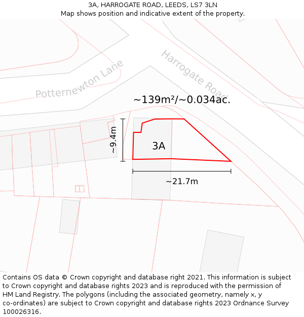 3A, HARROGATE ROAD, LEEDS, LS7 3LN: Plot and title map