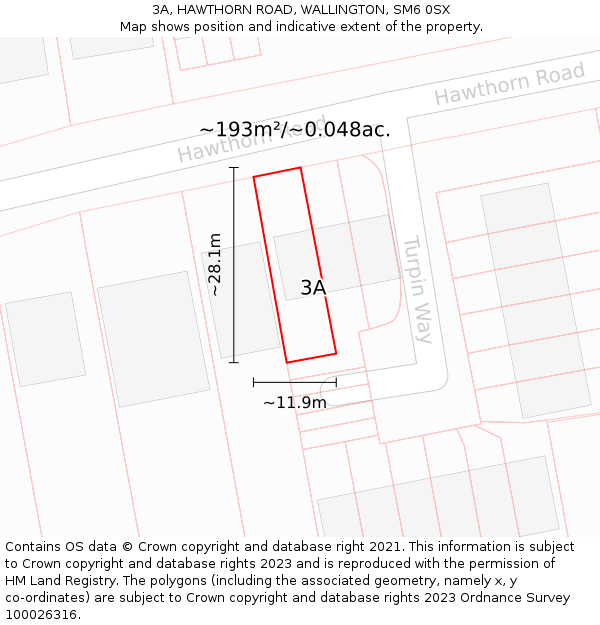 3A, HAWTHORN ROAD, WALLINGTON, SM6 0SX: Plot and title map